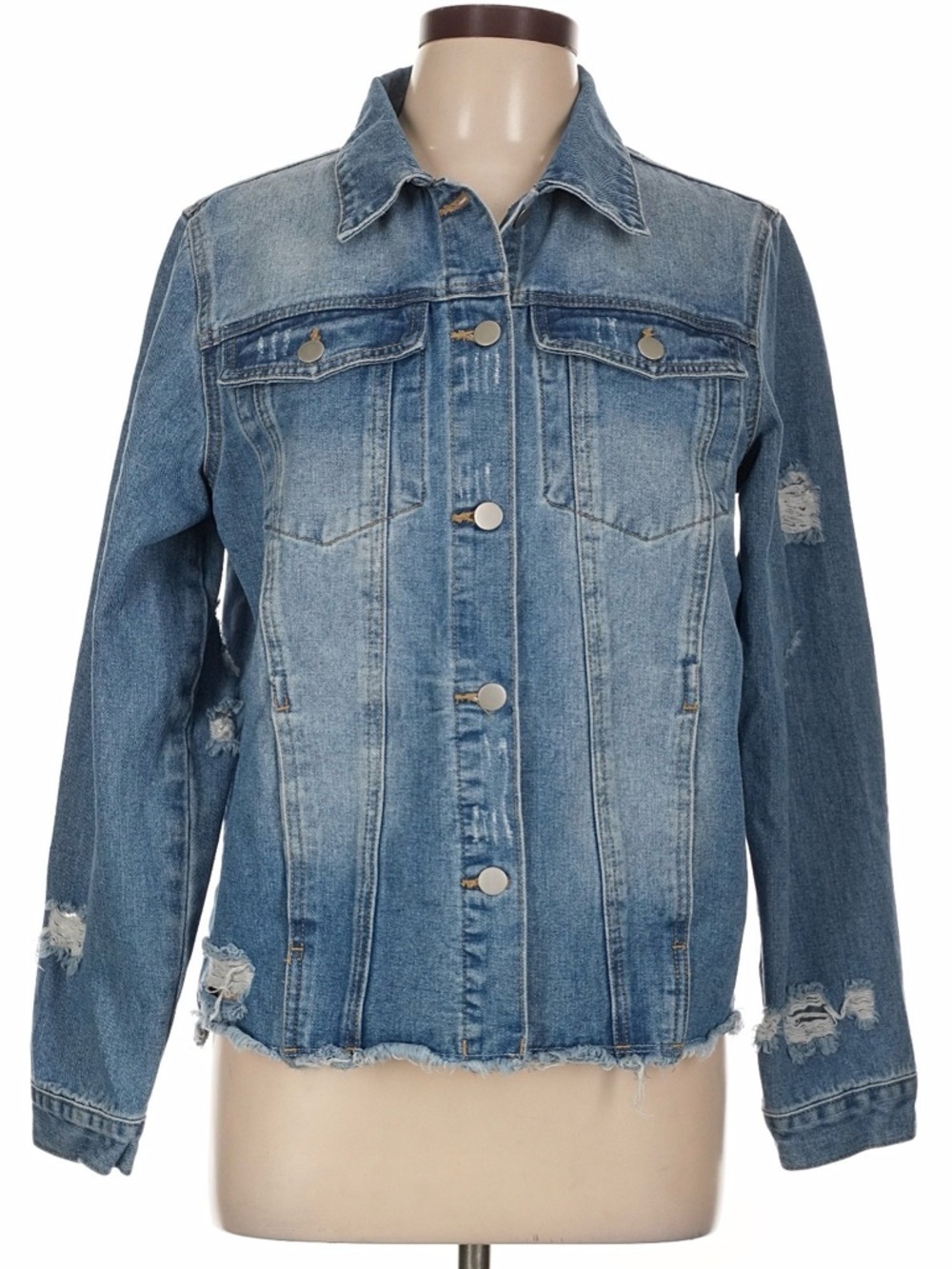 Classic Blue Denim Distressed Jean Jacket